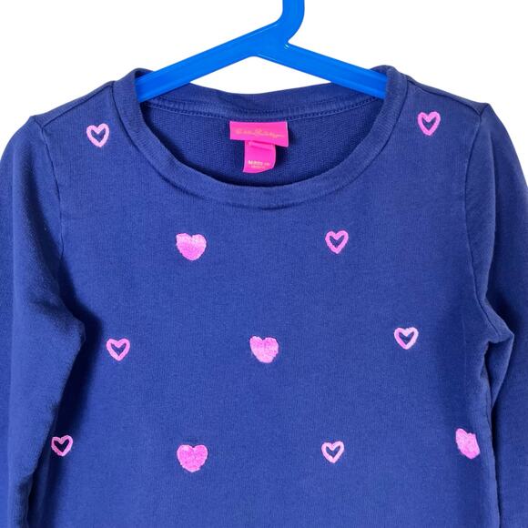Lilly Pulitzer Girls Sz M 6-7 Mini Rami Navy Wild Heart Embroidered Sweatshirt - Picture 4 of 16